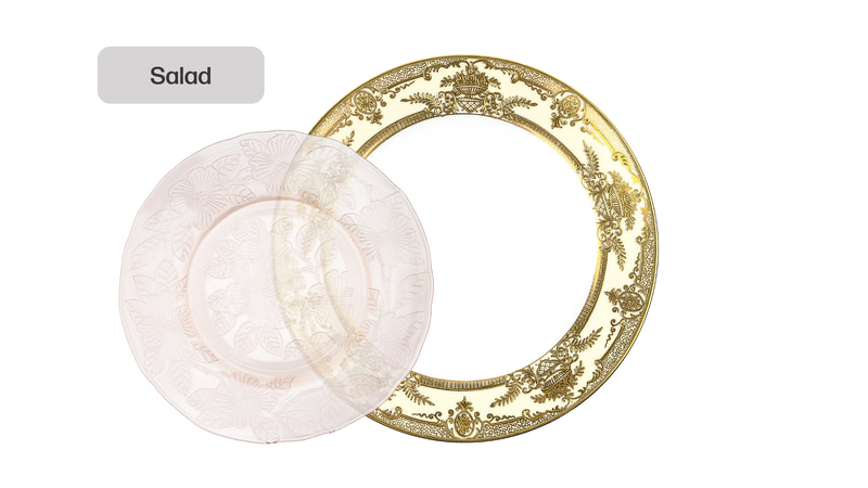 Glorious Gold dinner plate with pink salad plate